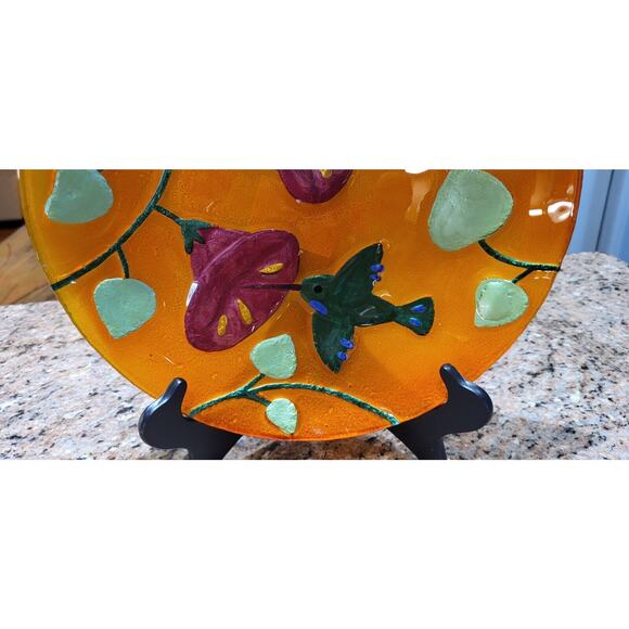 Morocco Style 12" Plate With Hummingbirds & Trumpet Flowers - Picture 3 of 9
